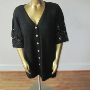 NWT Maggie Lawrence Knit Crochet Black Top 22/24